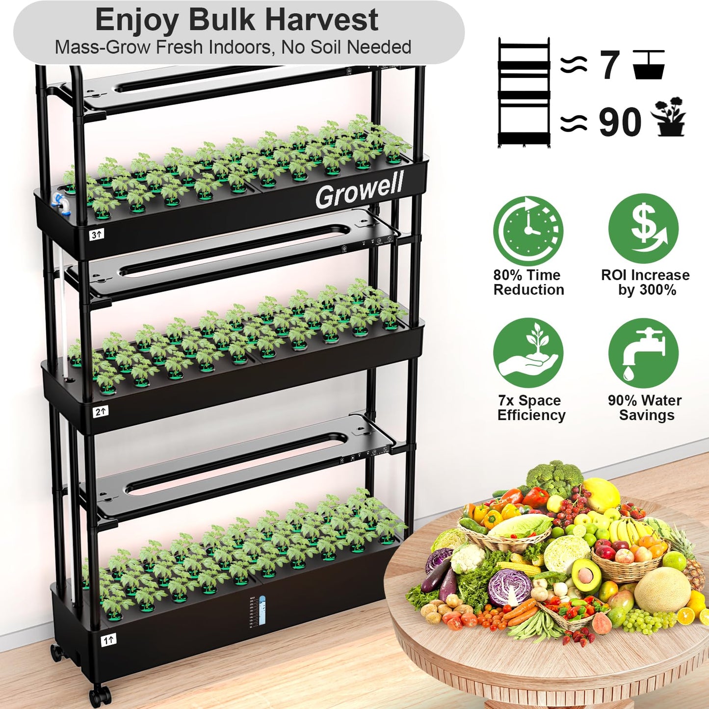 16 Pods Hydroponics Growing System Kit & 90 Pods Vertical Indoor Garden