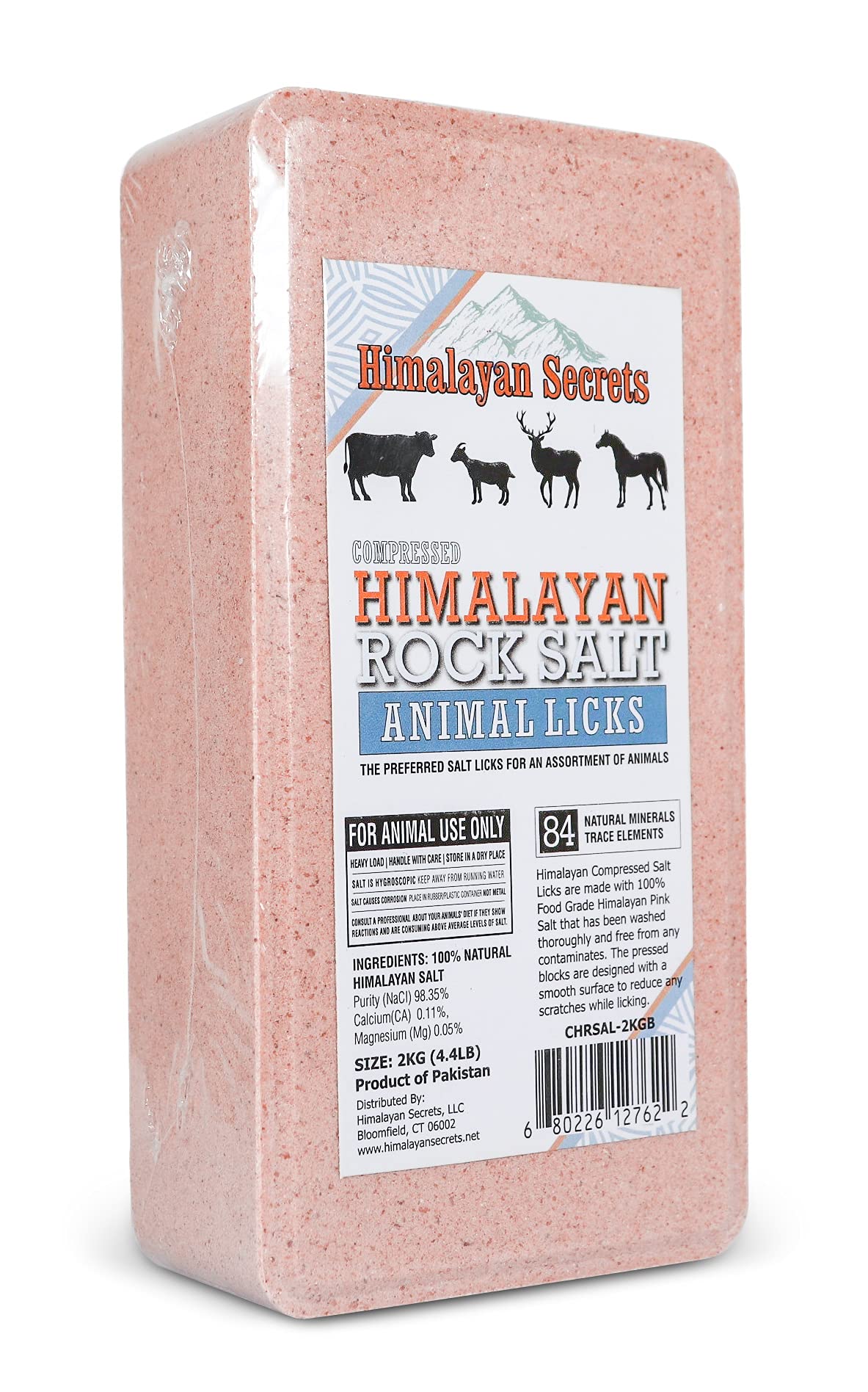 Himalayan Secrets 4.4LB (2KG) Compressed Pink Himalayan Salt Animal Lick Brick for Livestock and Wildlife - 100% Pure & Natural Feed Salt - 84 Natural Minerals and Trace Elements