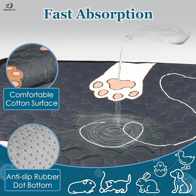 Guinea Pig Cage Liner Washable, 72in x 72in Ultra-Absorbent Guinea Pig Bedding for Cage Non-Slip Leak-Proof Pee Pads for Dogs Rabbit Bunny Cat Litter Mat, Black