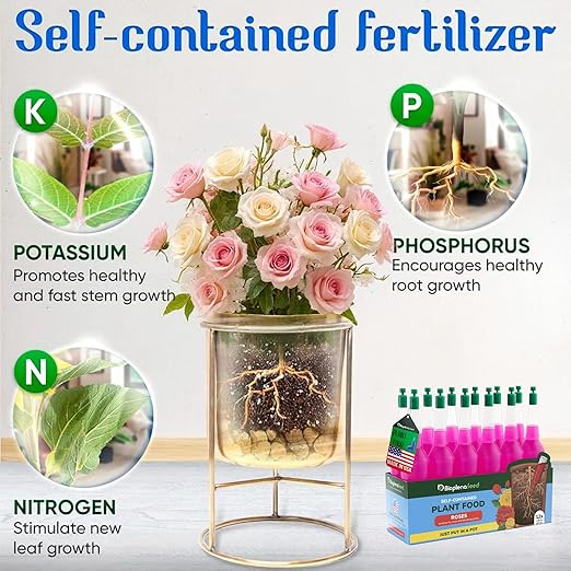 Made in The USA Rose Plant Food – Easy Cut & Stick Liquid Fertilizer for Thriving Blooms & Vibrant Foliage – Convenient 12-Pack Nutrient Solution