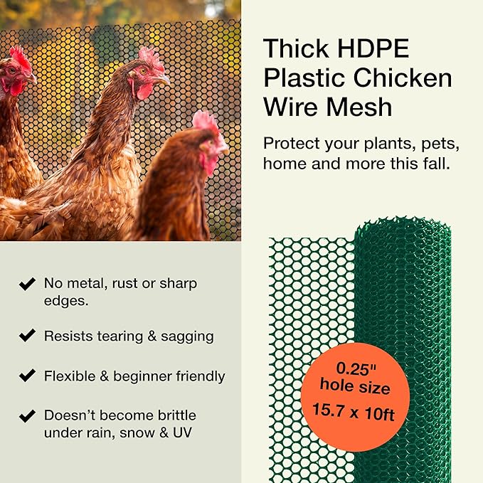 MaPorch Plastic Wire Mesh Fence - Green, 15.7" x 10 ft, 2 Pack - Plastic Chicken Wire Fencing for Dogs, Rabbits & Poultry - Chicken Netting Barrier - Balcony Netting for Pets - Balcony Cat Barrier