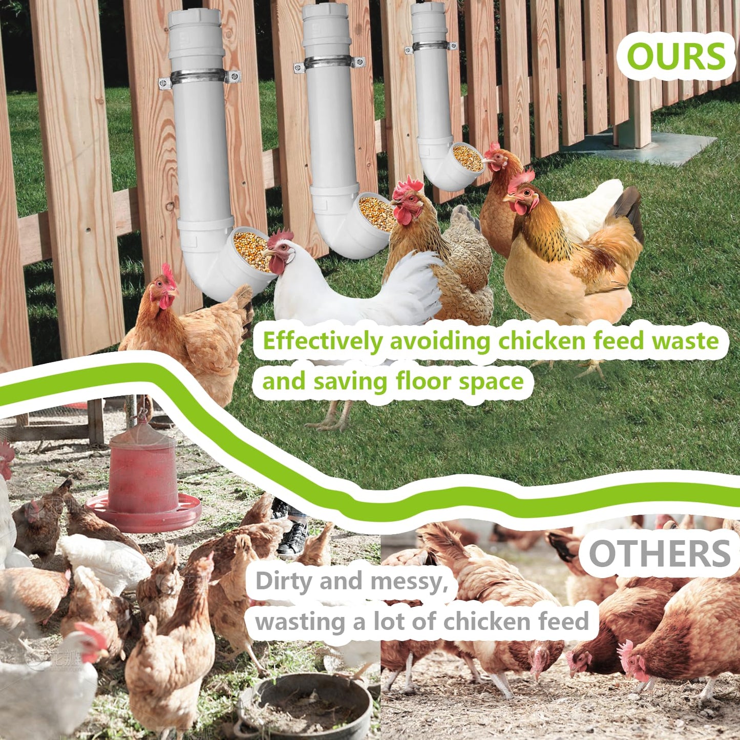 3Pack Automatic Chicken Feeder, PVC Pipe Hanging with Lid Hanging, for Chicken Poultry Feeder, Easy to Install and Clean