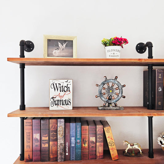 Anynice Industrial Ladder Shelf Bookcase, Wall Mounted Rustic Bookshelf, Retro Wood Metal Pipe Industrial Shelves for Living Room(Weathered Brown, 6 Tier - 10" D x 70" W x 82.5" H)