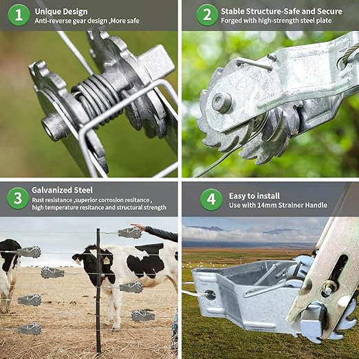 Electric Fence Wire Strainer, 10PCS Heavy Duty Inline Wire Tensioner, Wire Ratchet Tensioner for Electric Fence, Farm Fence