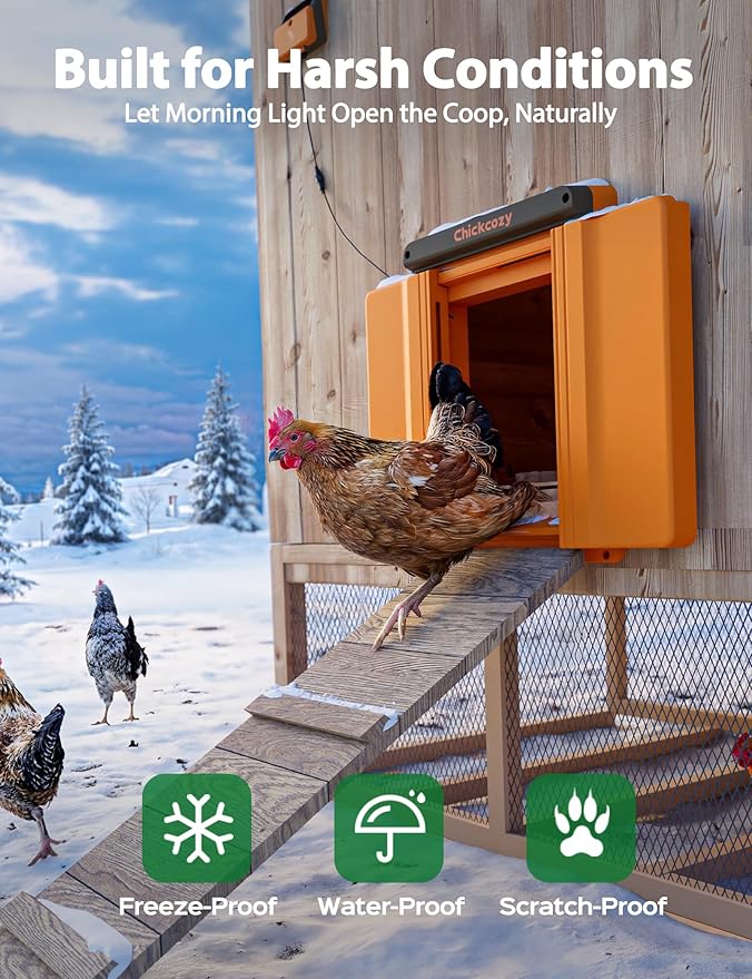 Solar-Powered Automatic Chicken Coop Door, Dual Motor Chicken Coop Door with Light Sensor, Timer & Manual Mode, Automatic Coop Door with Dual Anti-Pinch System, Weatherproof