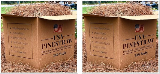 USA Pine Straw - Premium Pine Needle Mulch (Long Needle - 240 Sqft - New Bigger Box 2 Set)