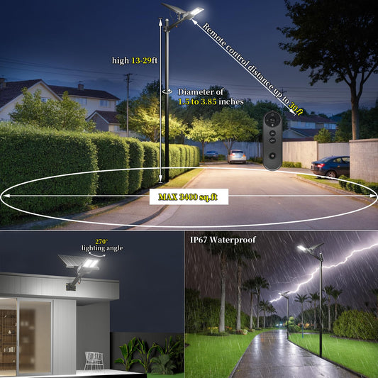 Ofuray Of-9800w Of-5600W and Of-8800W Solar Street Light Outdoor Waterproof,Solar Parking Lot Lights Commercial Dusk to Dawn, 6500k IP67 Street Led with Remote Control for Street,Court,Barn