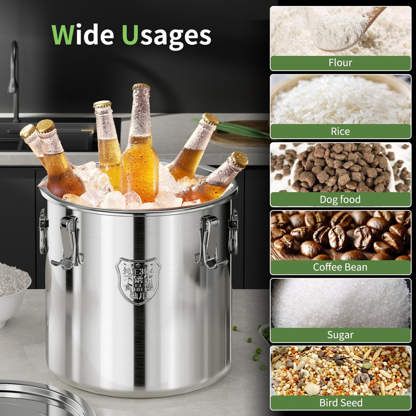 SWRONP 304 Stainless Steel food Storage Containers,3.2 Gal/12L Airtight Stainless Steel Bucket With lids,405oz Flour Storage Container,Metal Airtight Canister for Rice,Grain,Coffee Bean,Dog Food