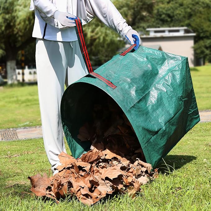 2 Pack Reusable Yard Waste Bags - 40 Gallon Dustpan Type Lawn And Leaf Bags, Heavy Duty Garden Bags With Adjustable Metal Leaf Rake,Gardening Gloves,Garden Waste Bag With Handles,Camping Recycling Bag