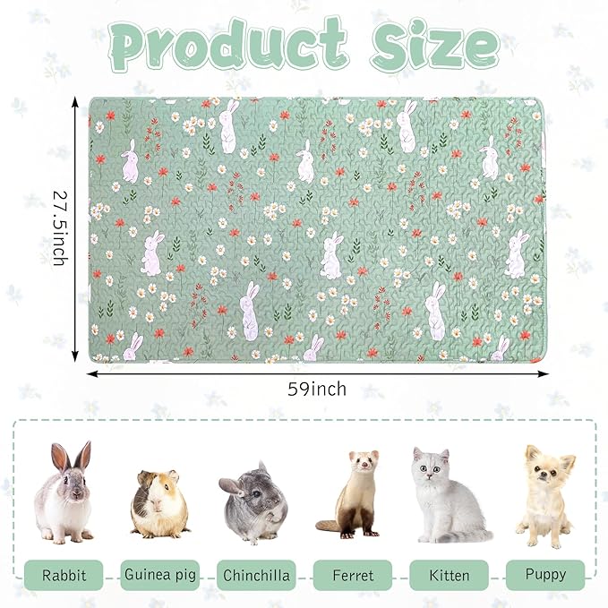 kathson 59" L x 27.5" W Rabbit Cage Liners Washable Rabbit Floor Mat Reusable Bunny Rug Super Absorbent Guinea Pig Carpet Anti-Slip for Hamsters Ferrets Hedgehog Chinchilla All Small Animals