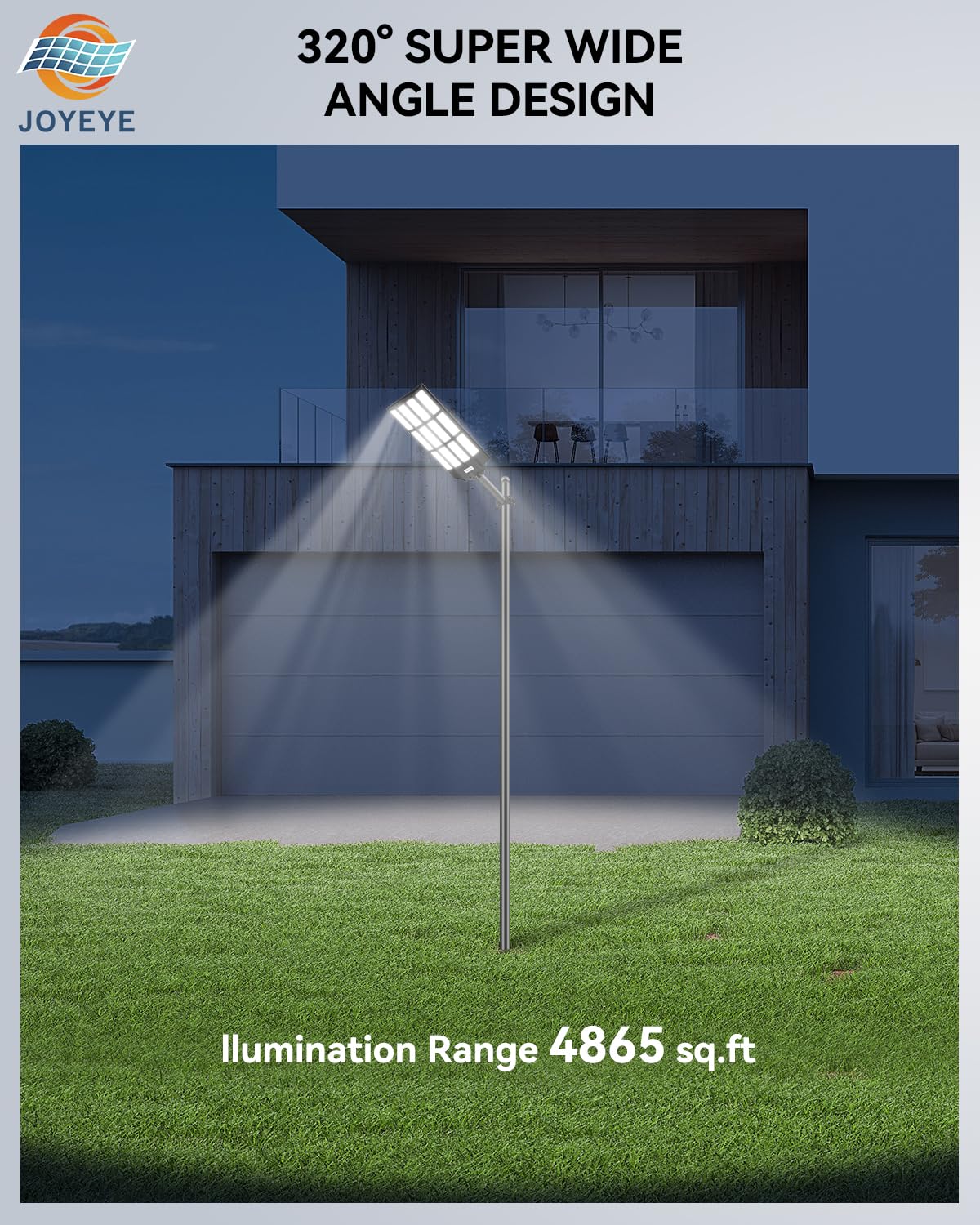 JOYEYE 10000W Solar Street Lights Outdoor: Commercial Solar Parking Lot Lights with Motion Sensor and Remote Control, IP66 Waterproof, Wide Angle Dusk to Dawn Outdoor Lighting, Large Dimension, 2 Pack