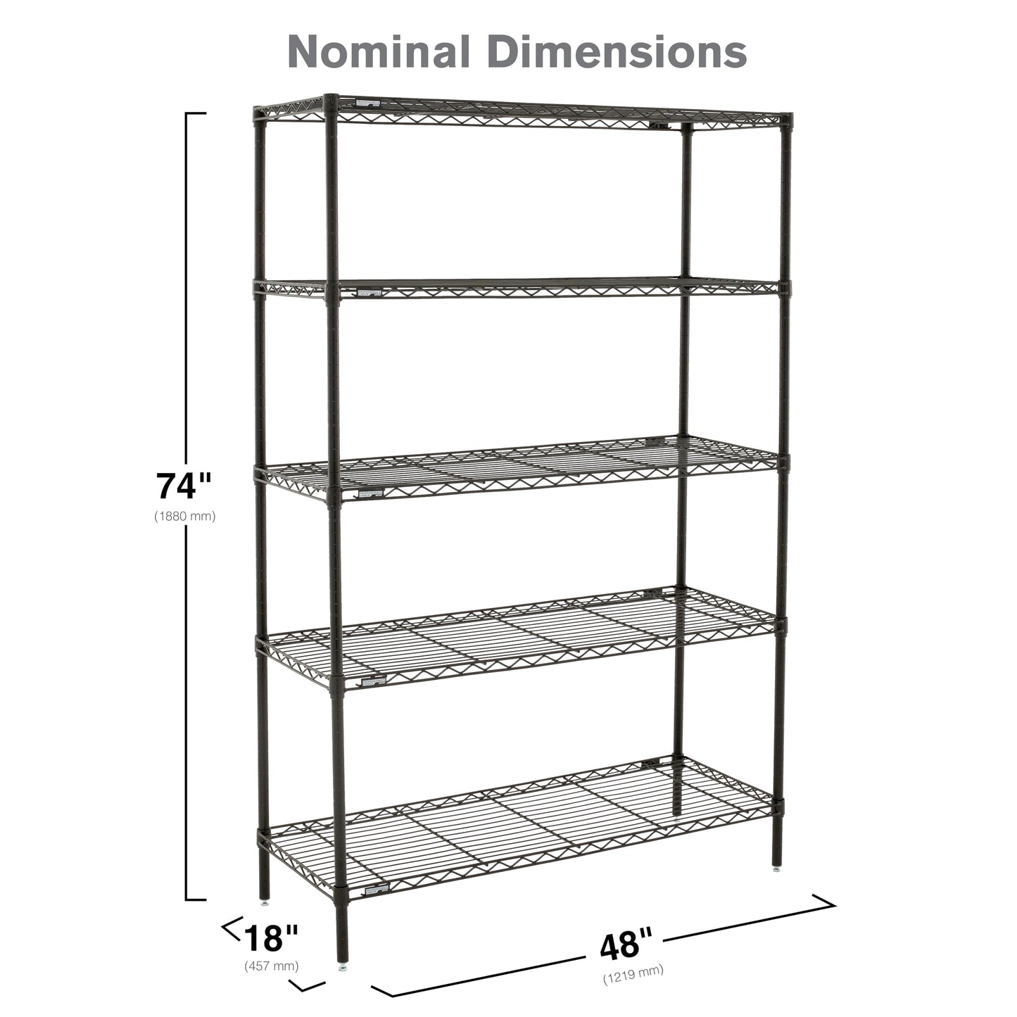 METRO Professional's Choice Commercial-Grade NSF Shelving Unit - Multipurpose Adjustable Wire Shelf for Home, Garage, Kitchen and More - 5 Shelves, 18" W x 48" L x 74" H - Black