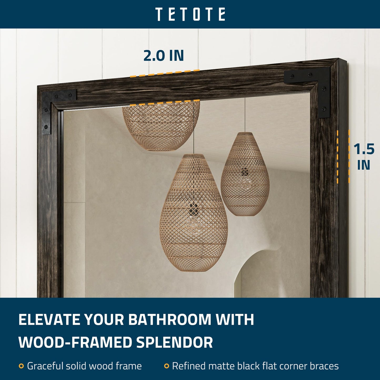 TETOTE 55 x 36 Black Wood Mirror for Bathroom Wall/Bedroom/Living Room/Entryway Farmhouse Rustic Bathroom Vanity Mirror for Over Sink Waterproof (Horizontal/Vertical Mounted)