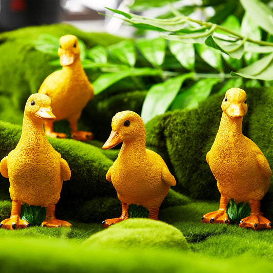 Lenwen 4 Pcs Resin Duck Figures Ducks Statue Duckling Outdoor Garden Statues for Patio Lawn Outdoor Yard Pond Decorations 3.9 x 3.1 x 2.8 Inch, 2 Styles