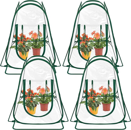 Woanger 4 Pieces Mini Greenhouse Pop up Flower Cover 27 x 27 x 31 in Small Sunshine Room Portable Cold Frost Protector for Indoor Outdoor Backyard PVC Gardening Plant, Individual Package with Tools