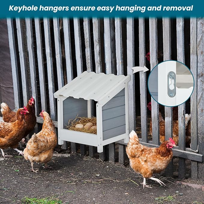 PETSFIT Nesting Boxes for Chicken Coop, Wood Single Compartment Chicken Nesting Boxes for Laying Eggs with PVC Roof for Hens, Ducks, and Poultry