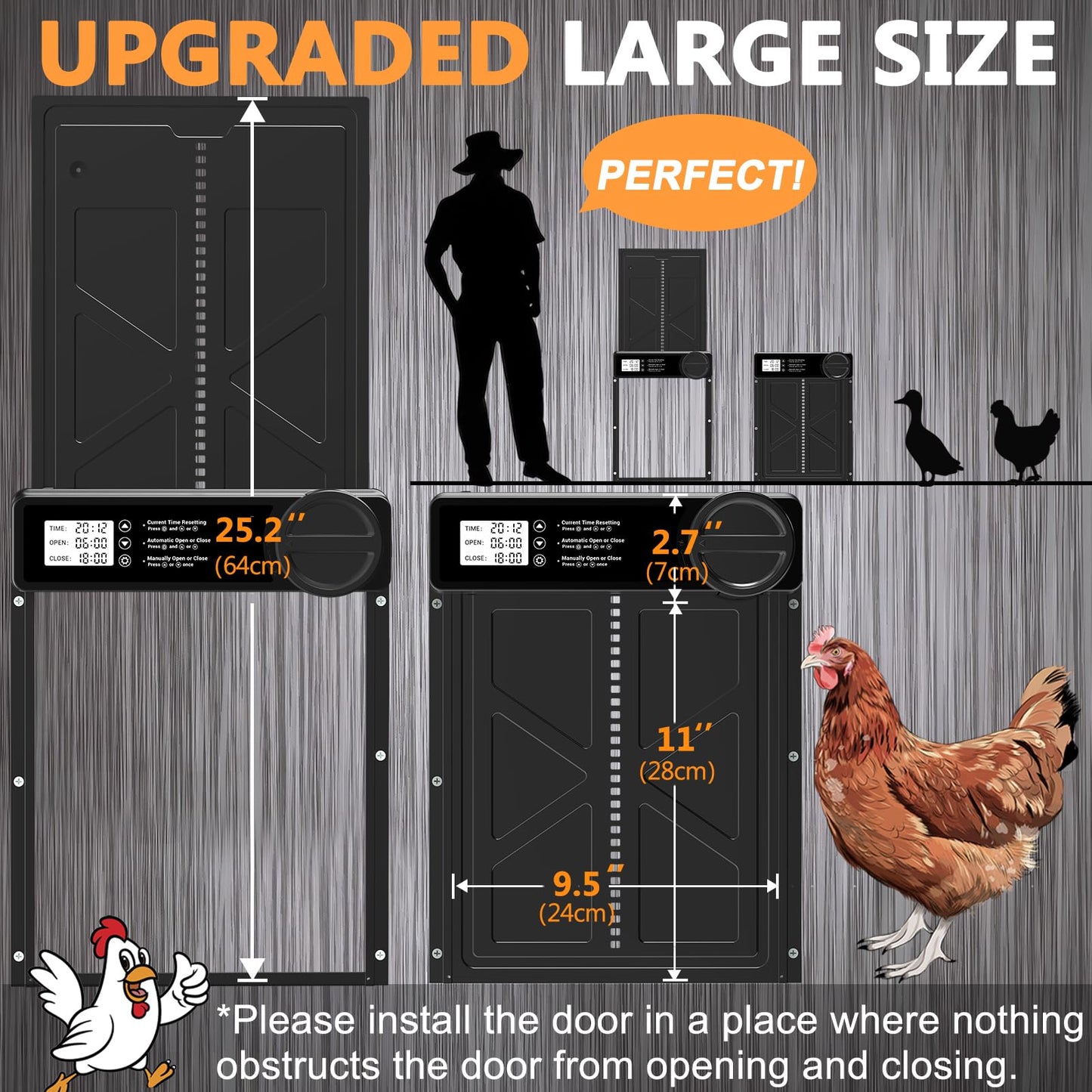 INNOLAND Automatic Chicken Coop Door - Large with Manual & Timer Mode, Automatic Chicken Door | Aluminum Alloy | Anti-Pinch | Large Programmable LCD Screen, Chicken Coop Door with Low Battery Warning
