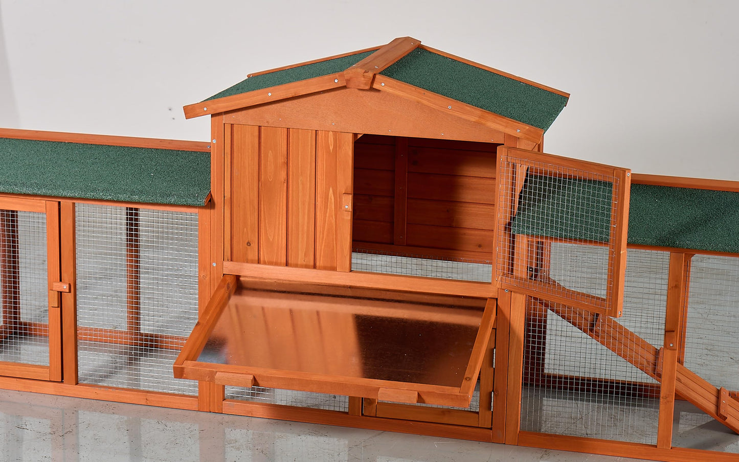 YOPTO Chicken Coop W/Ramp,88" Outdoor Chicken Run W/Removable Pull-Out Tray,Wooden Hen House W/Sloped Asphalt Roof & Lockable Door,Poultry Cage for Small to Medium Pets,Brown