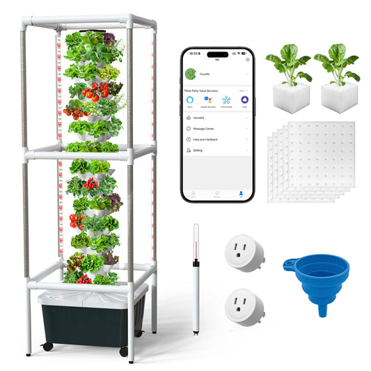 SJZX Hydroponic Growing System Kit - 70 Pods Large Vertical Hydroponics Tower with 8 Full-Spectrum 360° LED Grow Lights, 14-Tier Smart Indoor Herb Garden for Kitchen Office Winter Balcony Planting