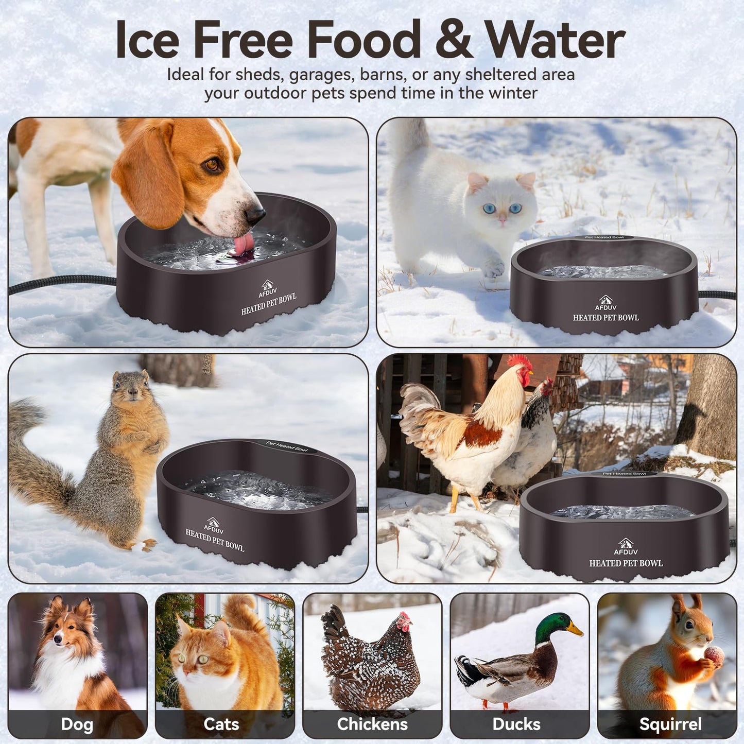 Heated Water Bowl for Outdoor Dogs Cats, 3.7L Thermostatic Heated Pet Bowl for Outside Dog Cat Chickens Duck Birds Waterer in Winter, Automatic Heated Dog Bowl Outdoor with Anti Chew Cord