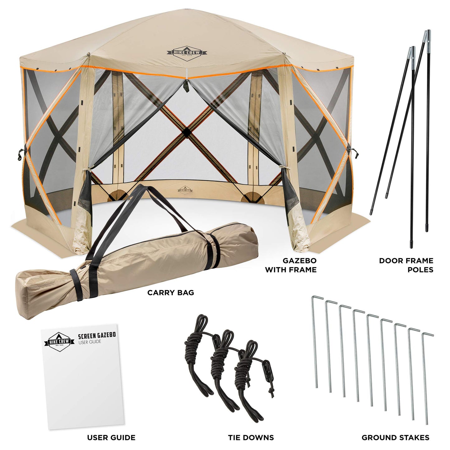 Hike Crew 6-Panel Pop-Up Screen House Gazebo 140x140 Inch – Instant Setup 6-Sided Hub Tent UV Resistant (SPF 50+) Fits 9 People Heavy Duty 210D Material – Includes Carry Bag & Ground Stakes