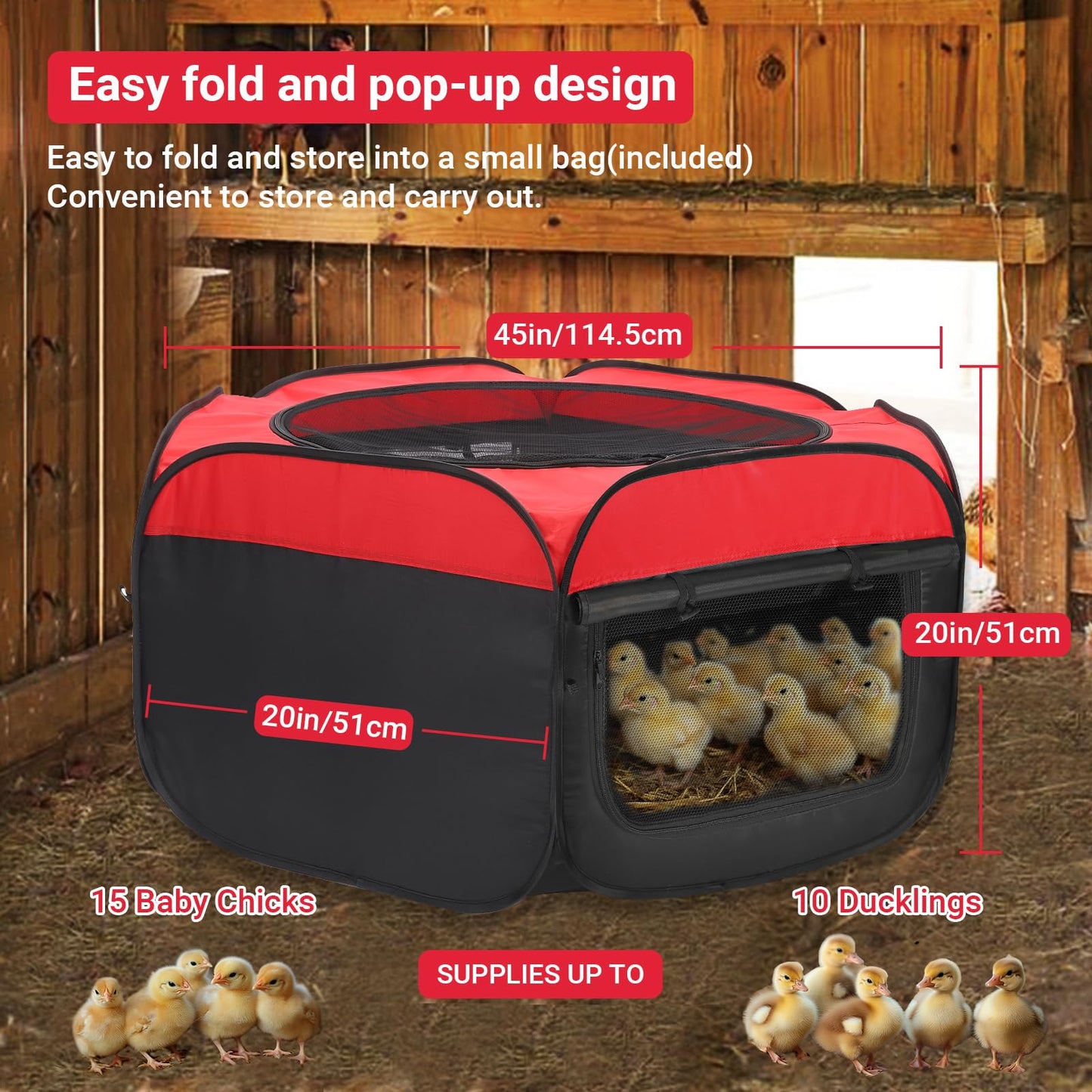 FAMIROSA Brooder Box for Chicks Starter Kit, Pop up Chicken Brooders, Collapsible Chicken Brooder Supplies, Breathable Brooding Box/Pen/Playpen/Pet Cage/Tent for Duck, Quail, Rabbits