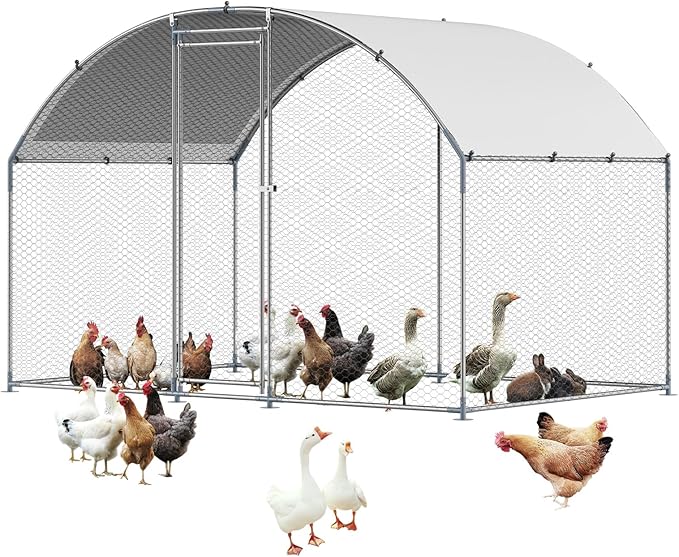 VEVOR Large Metal Chicken Coop with Run, 9.8 x 6.5 x 6.5ft Walkin Chicken Coop for Yard with Waterproof Cover, Dome Roof Large Poultry Cage for Hen House, Duck Coop and Rabbit Run