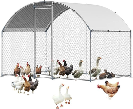 VEVOR Large Metal Chicken Coop with Run, 9.8 x 6.5 x 6.5ft Walkin Chicken Coop for Yard with Waterproof Cover, Dome Roof Large Poultry Cage for Hen House, Duck Coop and Rabbit Run