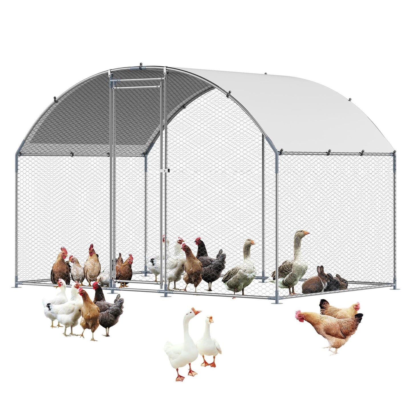 VEVOR Large Metal Chicken Coop with Run, 9.8 x 6.5 x 6.5ft Walkin Chicken Coop for Yard with Waterproof Cover, Dome Roof Large Poultry Cage for Hen House, Duck Coop and Rabbit Run