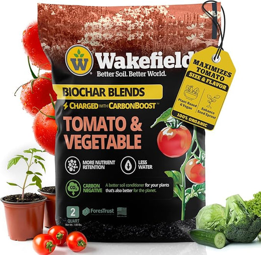 Wakefield Premium Biochar Blend – Organic Potting Soil for Vegetables, Tomatoes & Gardens – Potting Mix Enriched with Humic Acid & CarbonBoost – Versatile Top Soil for Indoor & Outdoor Plants-2quarts
