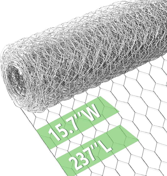 Chicken Wire 15.7 in x 237 in Poultry Wire Netting Hexagonal Galvanized Mesh Garden Fence Barrier for Pet Rabbit Chicken Fencing