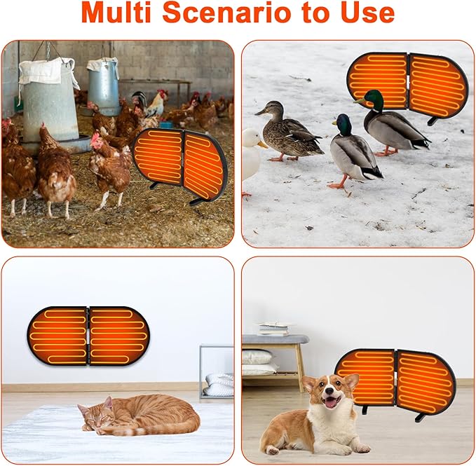 Large Chicken Coop Heater for Winter with Adjustable Thermostat & Timer, 240 Watts Foldable Waterproof Radiant Chicks Heaters for Coop with 2 Heating Plates for Chick Kitten Puppy Pets Animals
