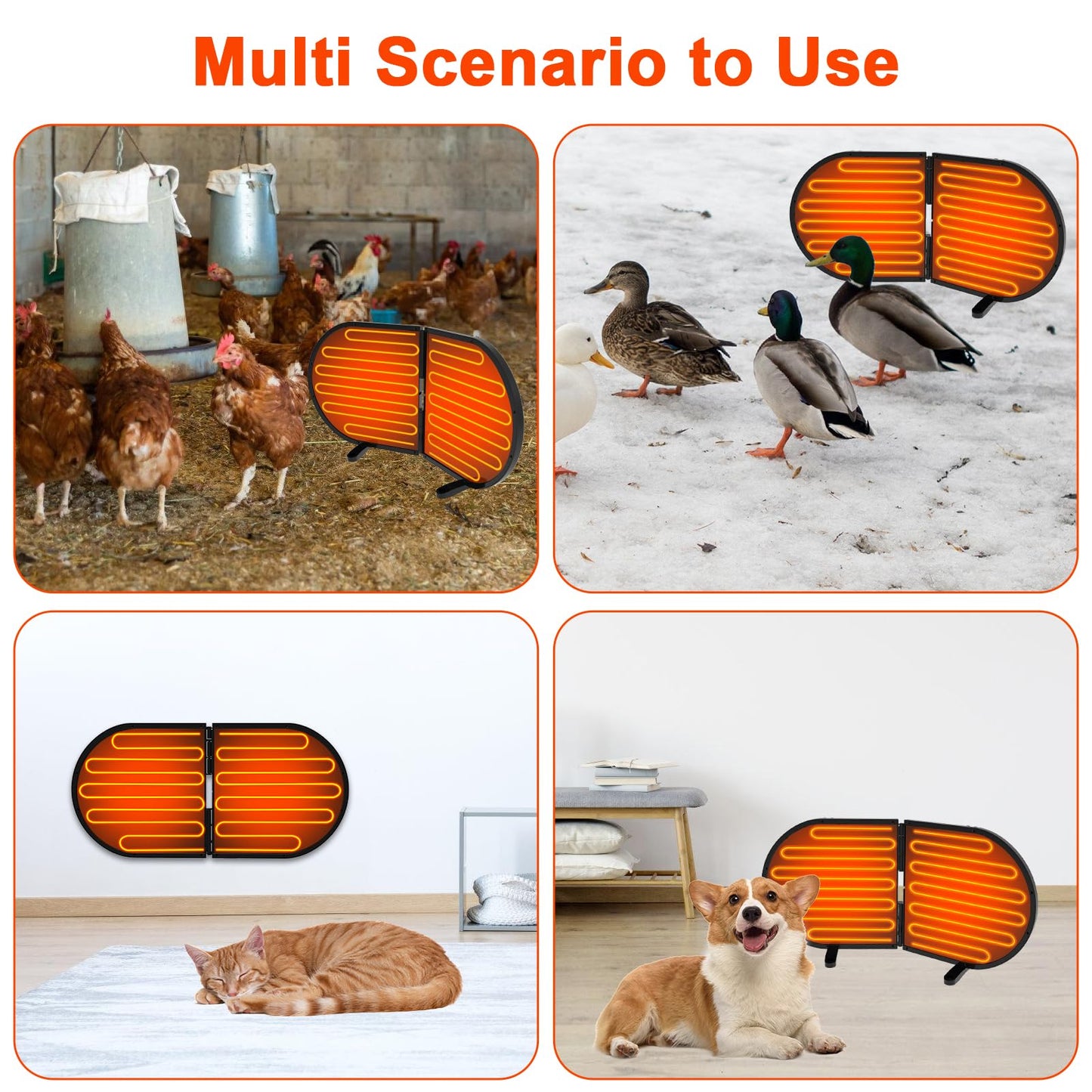 Tepoal Large Chicken Coop Heater for Winter with Adjustable Thermostat & Timer, 240 Watts Foldable Waterproof Radiant Chicks Heaters for Coop with 2 Heating Plates for Chick Kitten Puppy Pets Animals