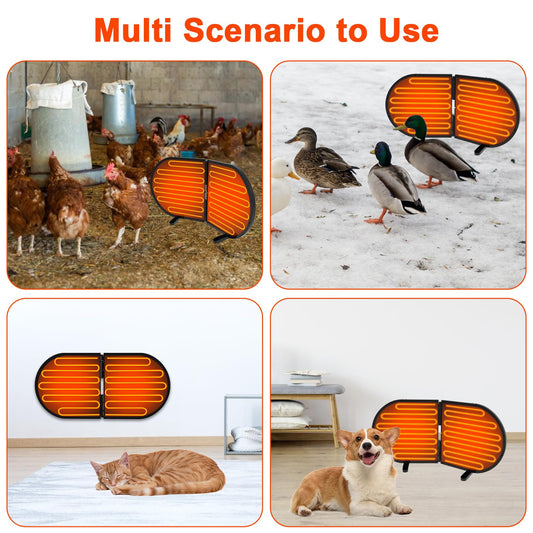 Tepoal Large Chicken Coop Heater for Winter with Adjustable Thermostat & Timer, 240 Watts Foldable Waterproof Radiant Chicks Heaters for Coop with 2 Heating Plates for Chick Kitten Puppy Pets Animals