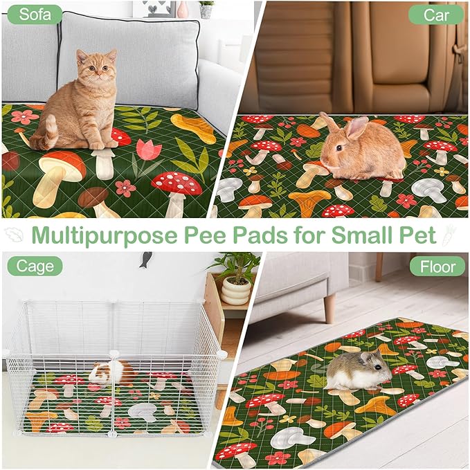 Bienbee Guinea Pig Bedding, 2 Pack 29" x 16" Reusable Guinea Pig Cage Liner Waterproof and Absorbent Small Animal Bedding Washable Guinea Pig Pee Pads for Small Pet Hamster Rabbit Squirrel, Mushroom