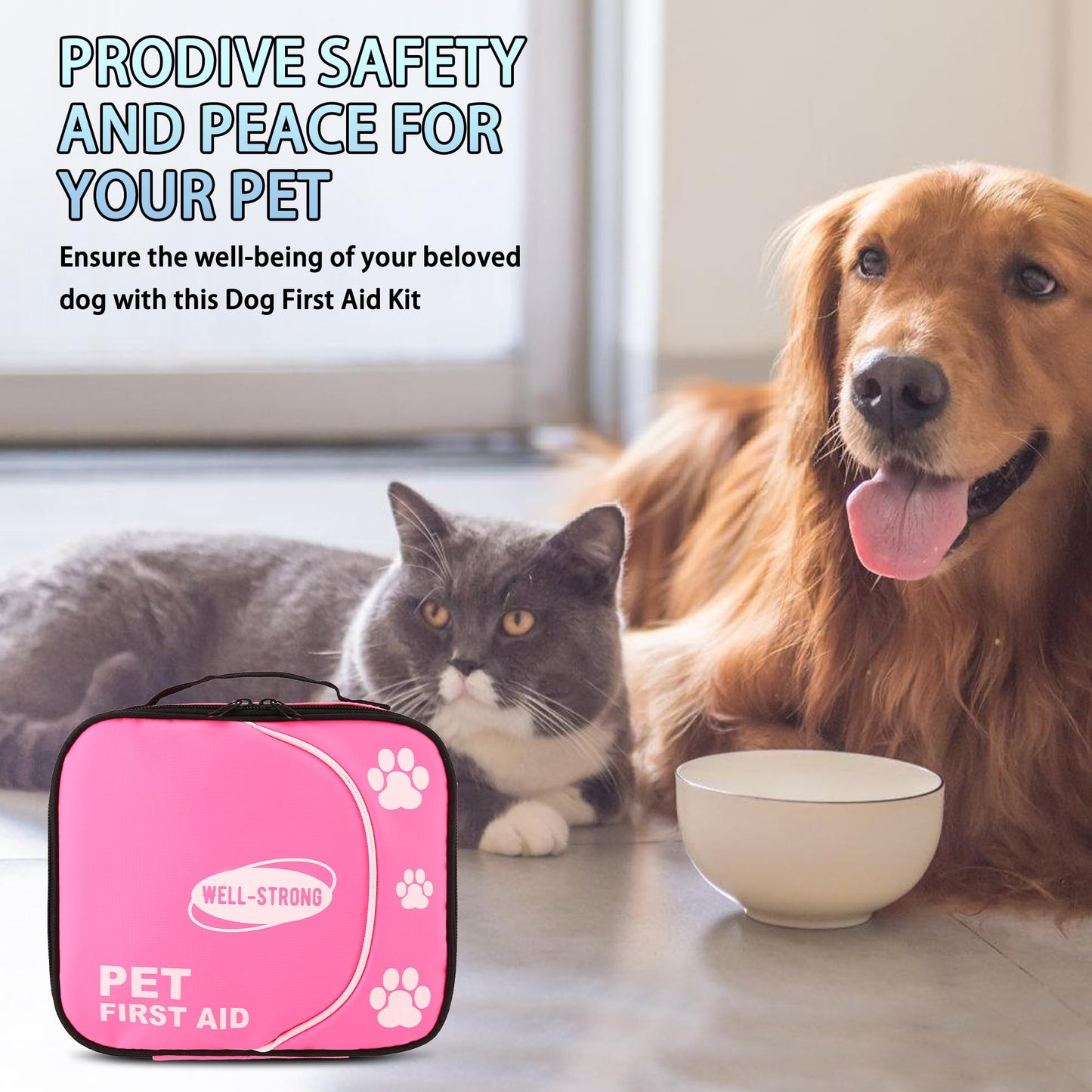 WELL-STRONG Pet First Aid Kit - Vet-Approved Survival Essentials for Dogs & Cats | Immediate Care Emergency Supplies with Trauma Pad, Tweezers & Bandages | Compact Travel Kit for Home, Camping, Car