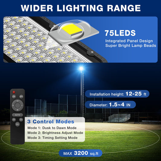 OKPRO 12000W Solar Street Lights Outdoor - 6500K Commercial Parking Lot Dusk to Dawn, Heavy Duty Split Type Solar Lights Outdoor Waterproof with Remote Control for Driveway, Outside(2Pack)