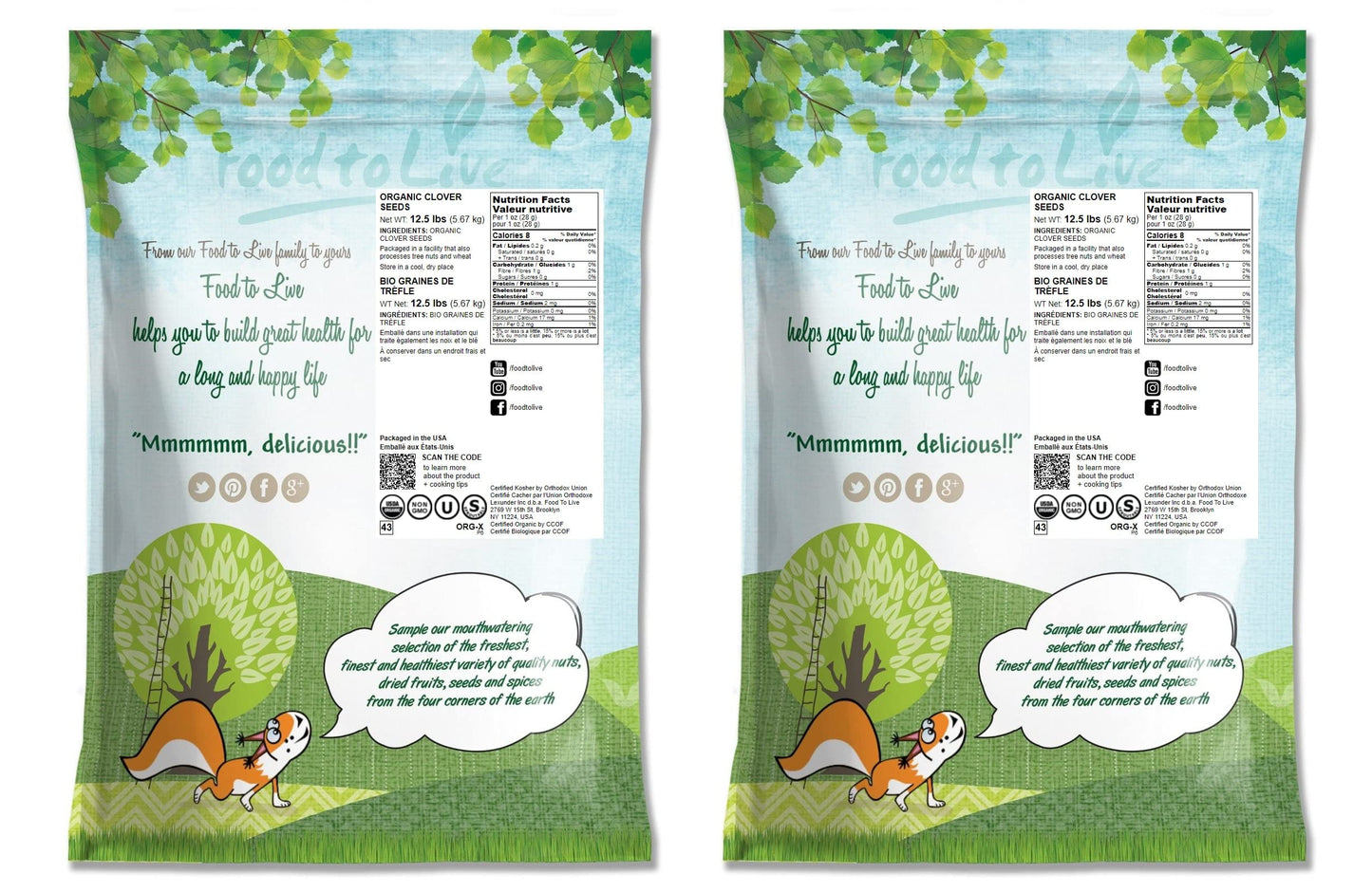 Food to Live Organic Clover Seeds for Sprouting, 25 Pounds - Non-GMO, Pure, Vegan, Kosher, Bulk. Edible Seeds. Rich in Vitamins, Minerals, Fiber. Great for Growing Sprouts, Microgreens.
