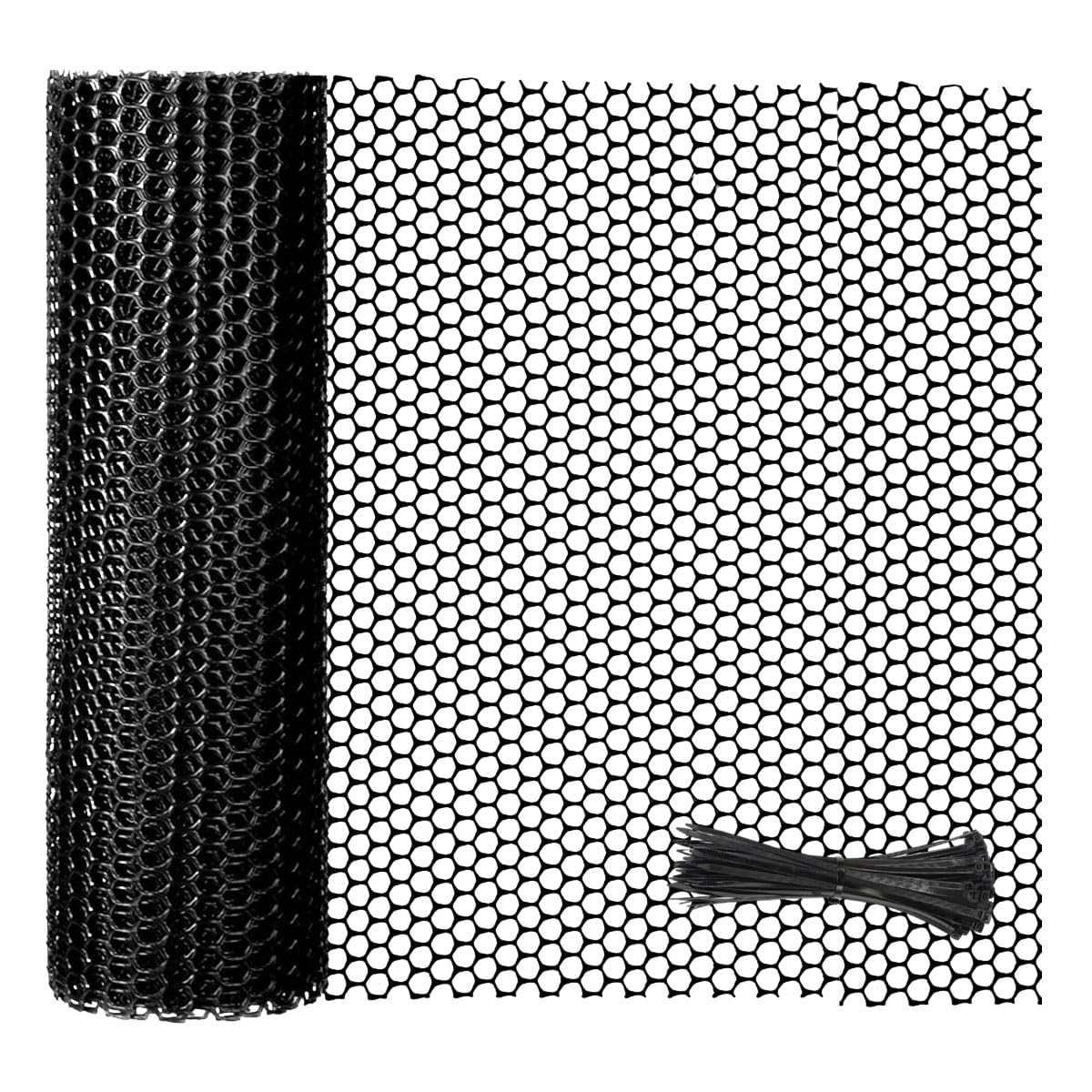 Black Plastic Mesh Fence Roll with Zip Ties – Pet & Garden Barrier for Dogs, Rabbits & Poultry • Balcony & Snake Protection,Easy Install (15.7INx16.4FT)