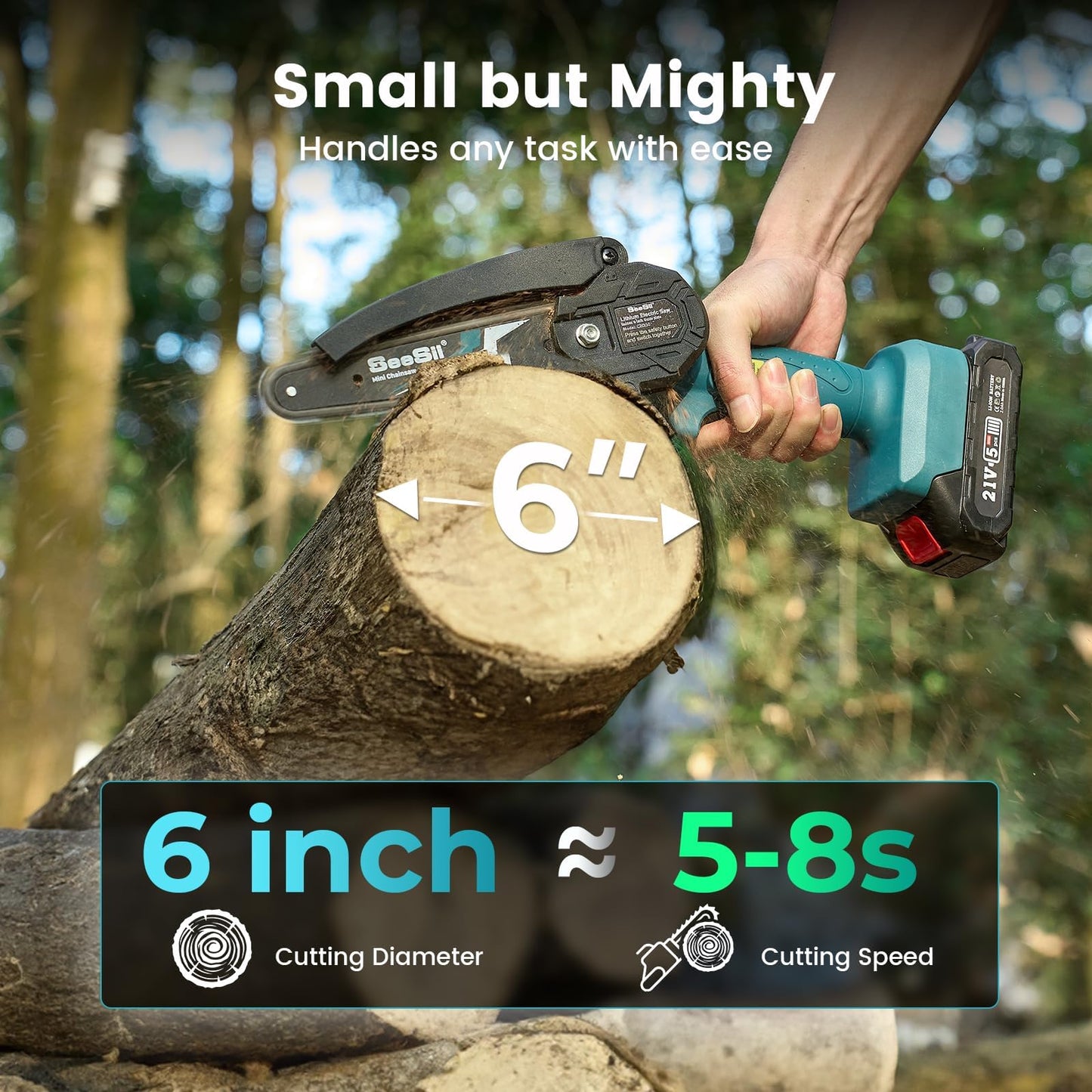 SEESII Electric Tiller for Gardening 300 RPM,SEESII Mini Chainsaw Cordless 6-inch