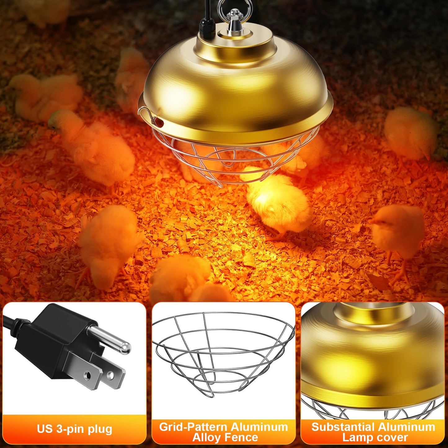 Nexum 300W Heat Lamp for Chickens, Chicken Coop Heating Lamp Brooder with Adjustable Temp & Height, Comes with a Spare Light Tube, Suitable for Livestock Supplies Warmer