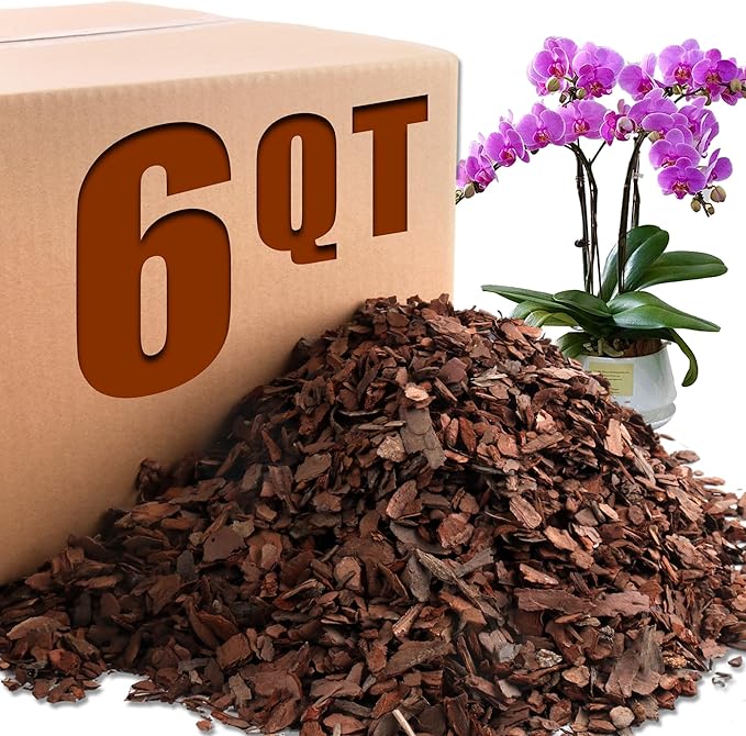 Orchid Potting Bark-6QT Organic Orchid Bark for Plants, All Natural Pine Bark Wood Chips Orchid Bark Potting Mix for Houseplant Mulch, Help Orchid Plants Root Health Development