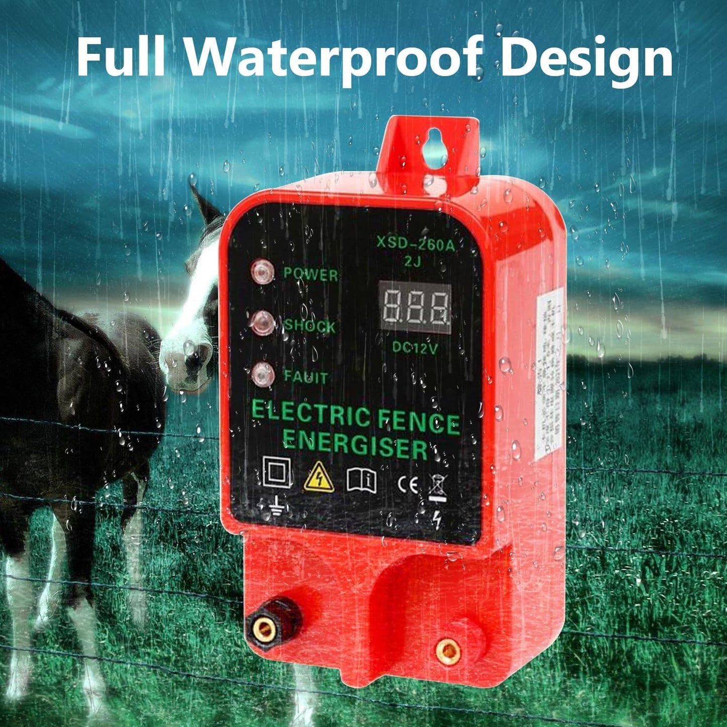 10KM Electric Fence Charger, Electric Fence Energizer for Livestock Cattle Horse, 6.2 Mile Waterproof Plug-in Electric Fence Kit with Alarm Function