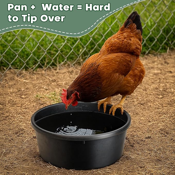 TINNMAO Rubber Feed Pan Set, 3 PCS 1-Gallon/4-Quart Chicken Feeder Pan with 3 Mesh Veggie Bags (24" x 0.12"), Thickened Heavy Duty Tub Feeding Bucket Bowls for Outdoor Livestock Duck Water & Dust Bath