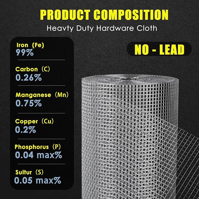 GOLDPEAK GoldPeak Hardware Cloth 60 inches x 100 Foot with 1/2 inch Mesh 19 Gauge - Chicken Wire Fencing Galvanized Wire Mesh Roll Gopher Wire Raised Garden Bed Rabbit Wire