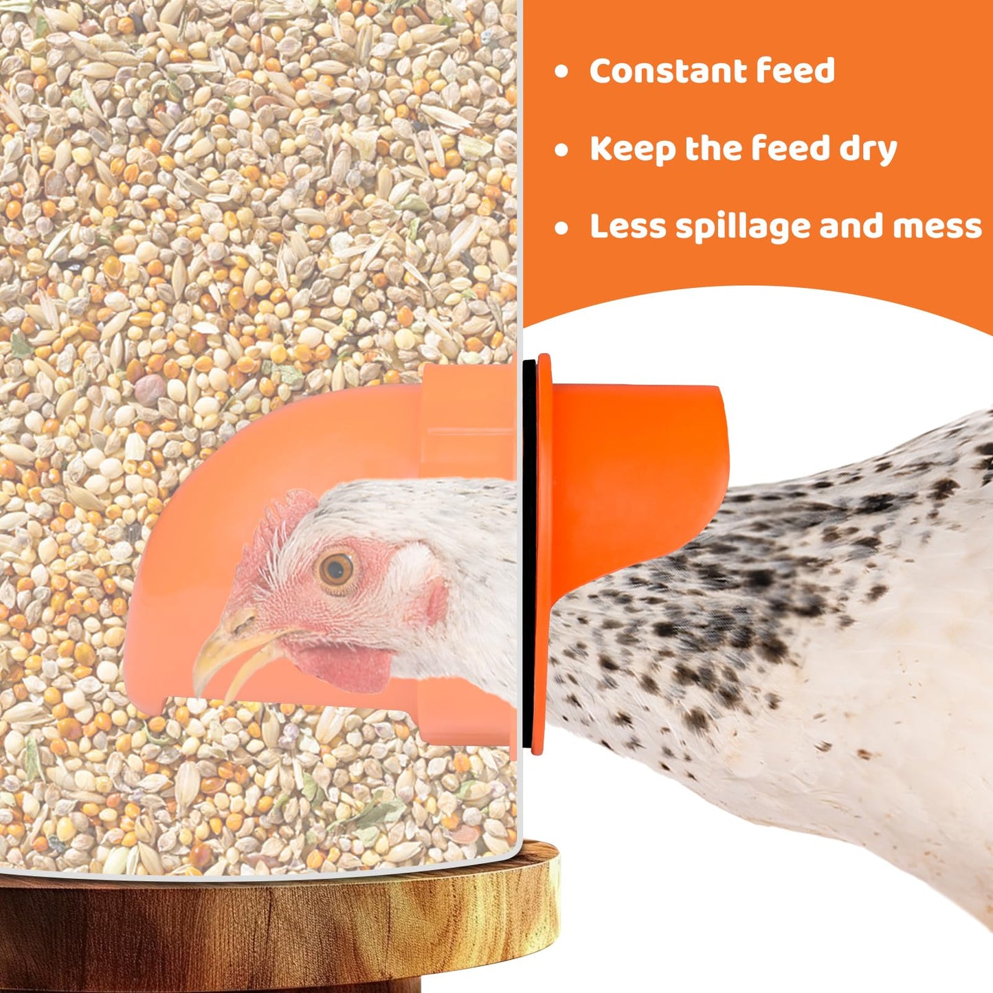 No Waste Chicken Feeder and Waterer Set, Automatic Chicken Feeder Ports & Large Waterer Cups, with Rat Stopper Caps, DIY Poultry Water Feeder kit with 2 Sizes of Hole Saws (6+6 Packs)