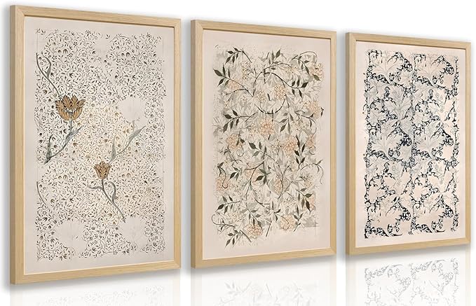 IAFWZX Wood Framed William Morris Wall Art, Vintage Rustic Flowers Wall Decor, Classic Nature Botanical Canvas Paintings, Retro Neutral Farmhouse Floral Poster Prints for Bedroom Living Room 12