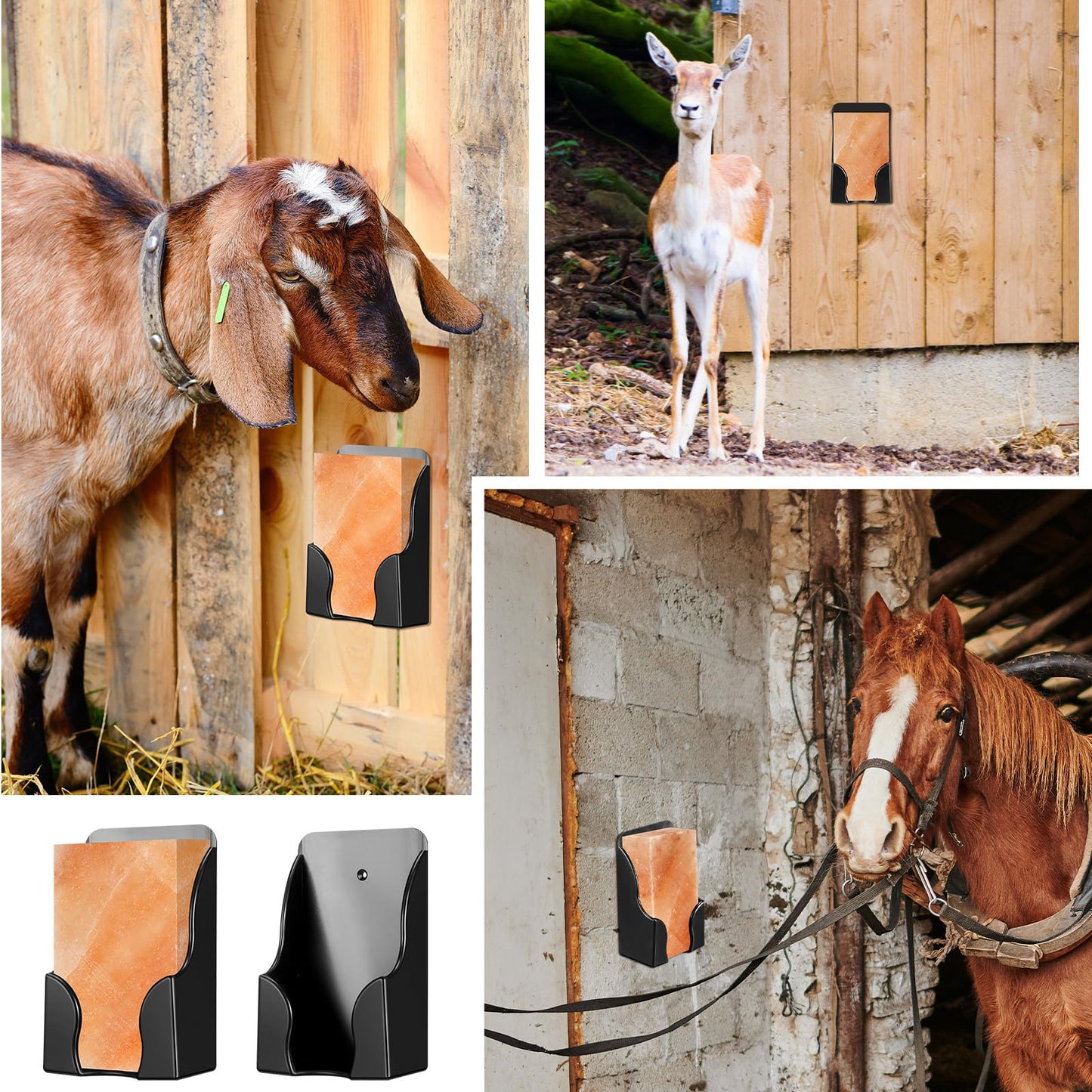 Yousoontic 2 Pcs 4lb Mineral Salt Block Holder Small Plastic Lick Salt Block Stand Horse Feeding Supplies for Whitetail Deer Goat Horses Stall Wall Derby Day Horse Race, Black, 4.33 x 2.76 x 7.4 in