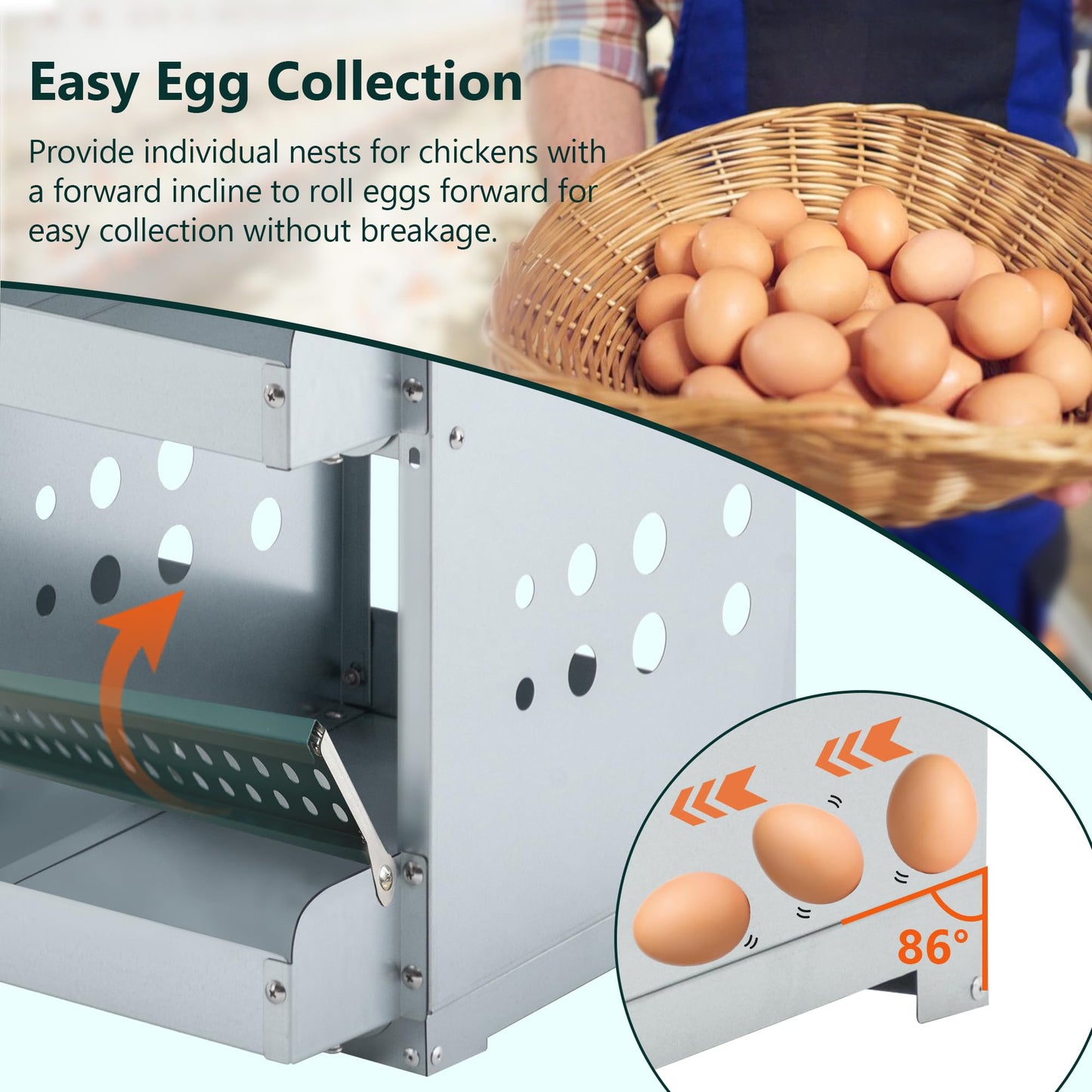 YOPTO Chicken Nesting Boxes,6 Compartment Nesting Box for Laying Eggs,Heavy Duty Metal Nest Box with Hanging Mounting Holes,Roll Away Chicken Laying Boxes for Chickens,Poultry,Hens to Collect Eggs