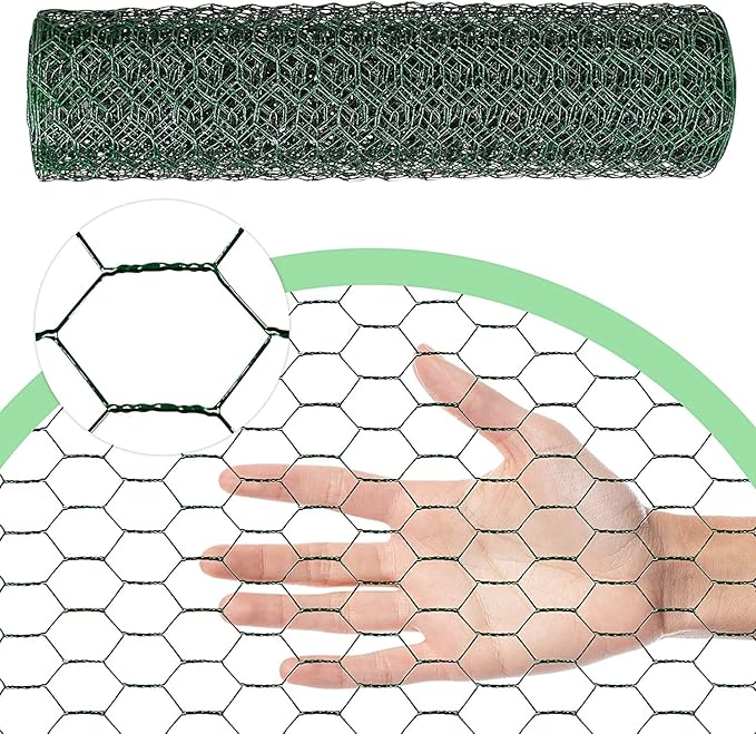 Chicken Wire 15.7 in x 237 in Poultry Wire Netting Hexagonal Galvanized Mesh Garden Fence Barrier for Pet Rabbit Chicken Fencing with 100 Pcs Cable Zip Ties(PVC-Coated)